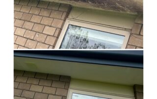 House soffits before and after professional cleaning, showing removal of dirt, mould, and grime.